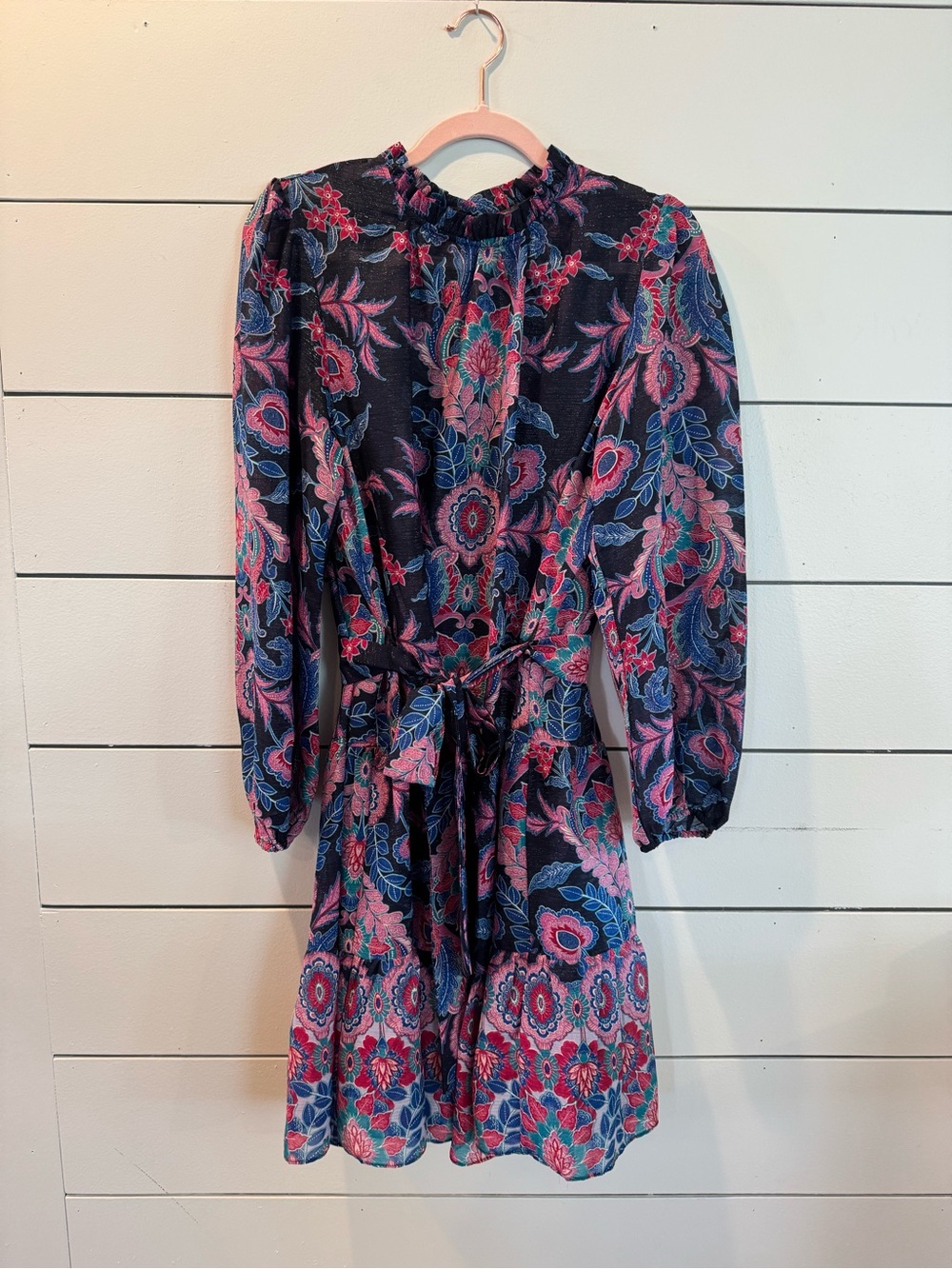 Floral Long-Sleeve Tie-Waist Dress